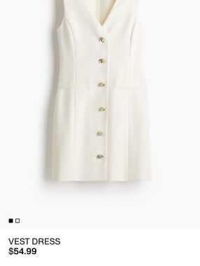 H&M Cream Sleeveless Vest Mini Dress with Gold-Tone Buttons